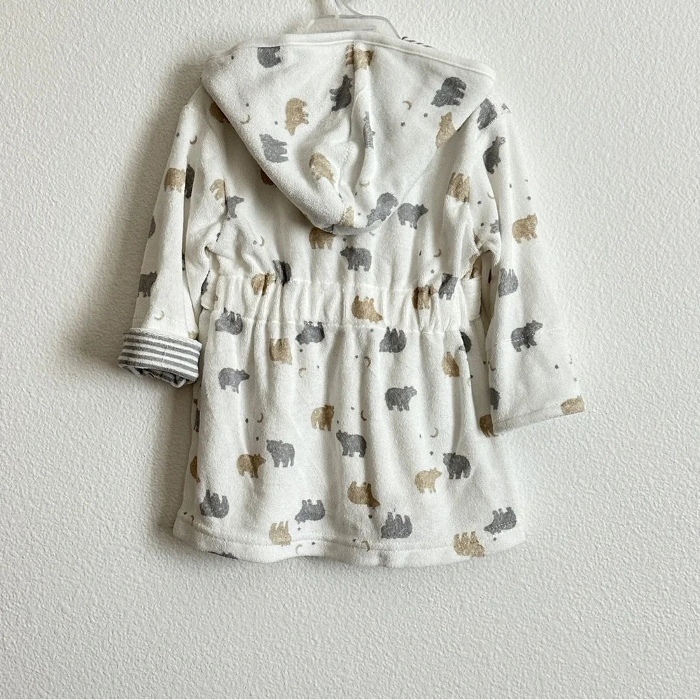 Carter's Just One You White Gray Baby Bear Print Hooded Bath Robe Size 0-9M
